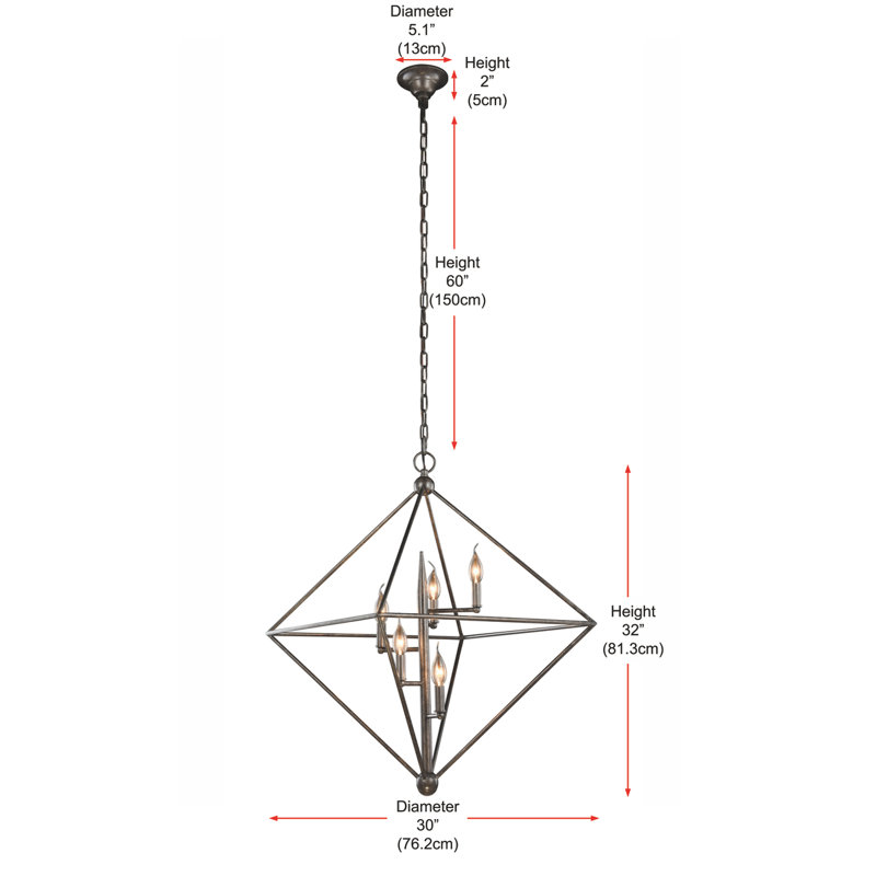 Deanda 5 - Light Dimmable Geometric Chandelier, Aged Iron