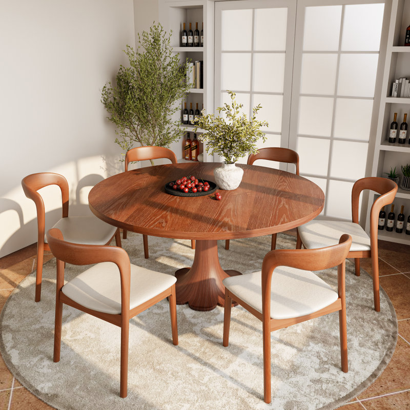 Ensemble de table de salle à manger à forme florale en bois massif avec chaises 4/6 en bois massif Tinisha, 7