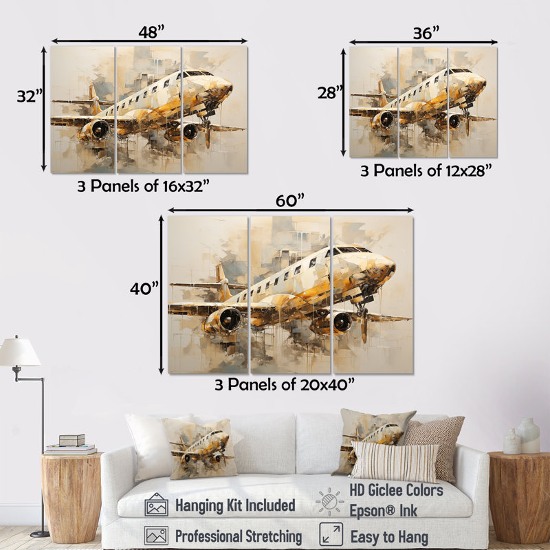 «Passager Plane Wings Of Adventure I», ensemble d'art mural sur toile, H 32 po x l 48 po x P 1 po