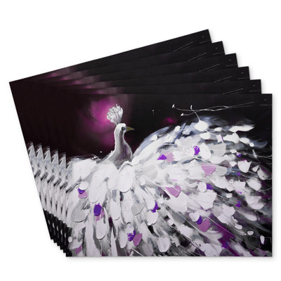 Purple Peacock Polyester Eiver Set of 6 | Home Decor