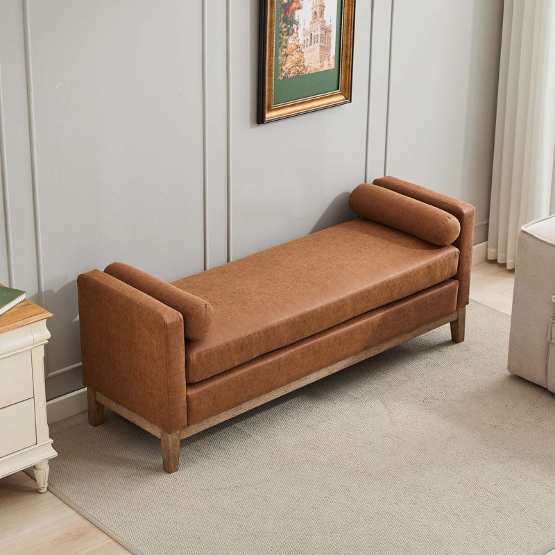 Banc rembourré de 66 po pour le lit d'une chambre, Brun, Brun