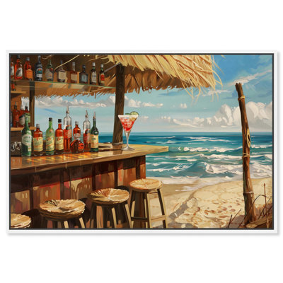 Drinks at the Beach Canvas Glam Coastal Art by