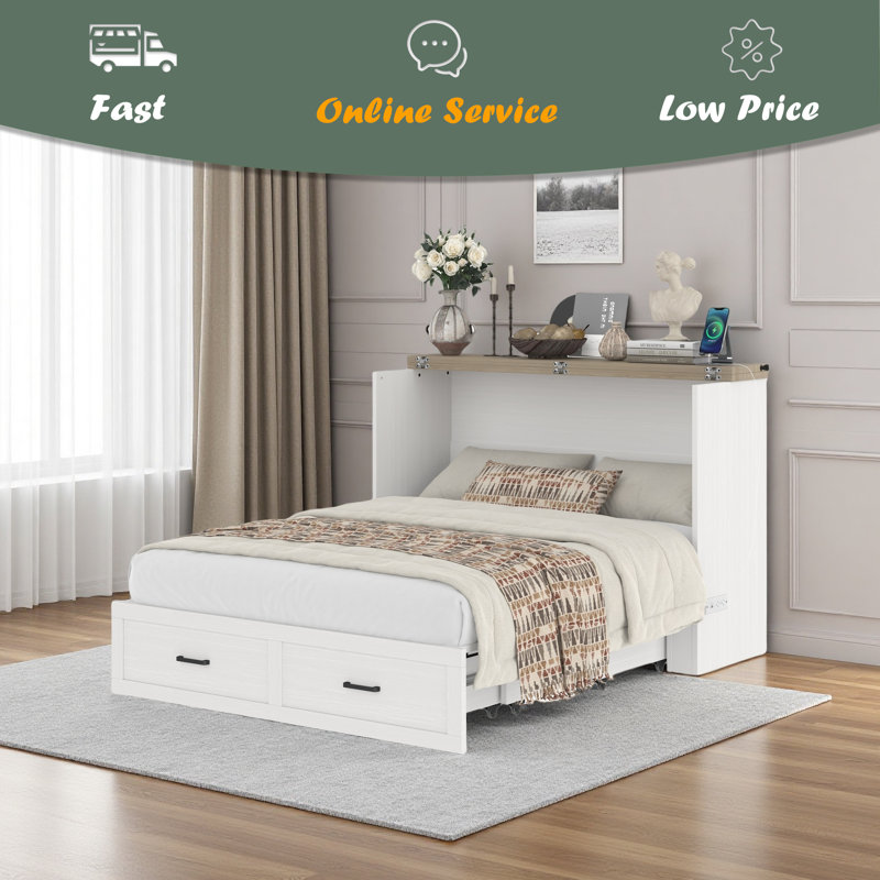 Armoire murale avec station de charge Murphy, Blanc, Grand lit