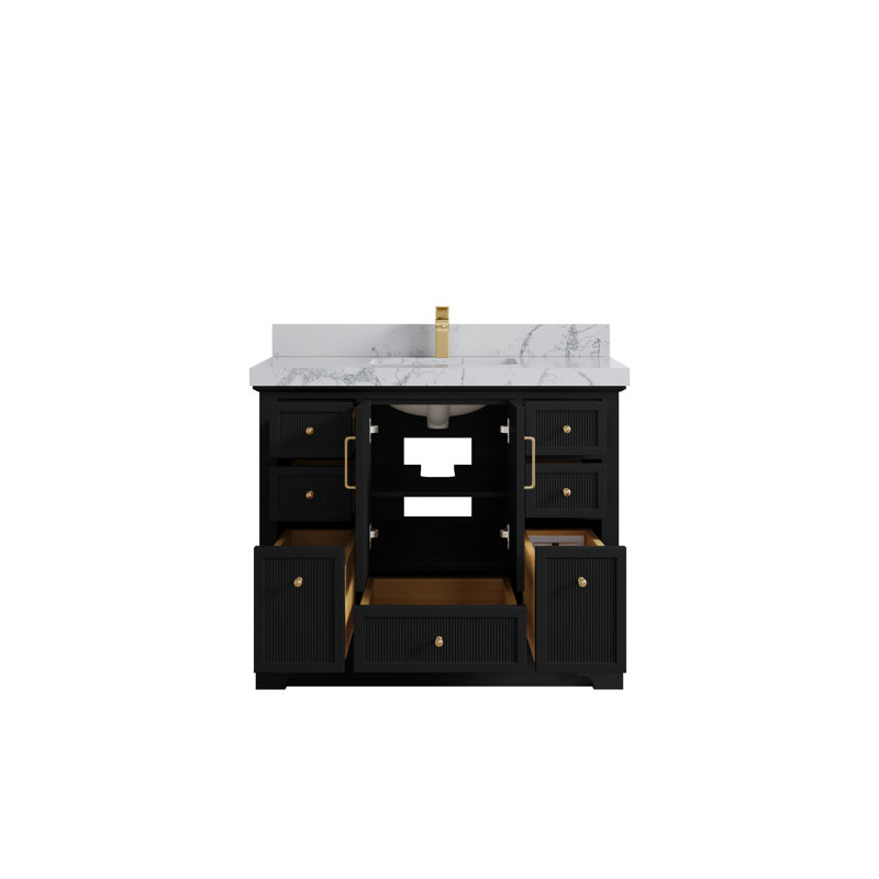 Meuble-lavabo sur pied simple 42 po avec plateau en quartz Alys