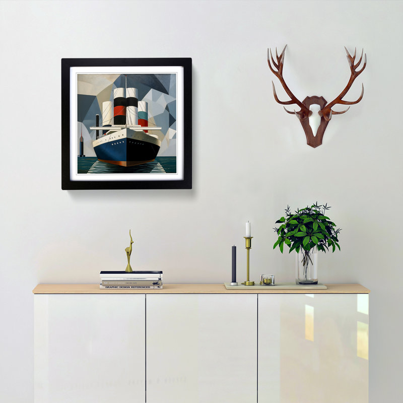 Ship On The Ocean Bauhaus - Single Picture Frame Print on Wood, Black