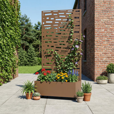 Metal Planter Box with Trellis with Wheels