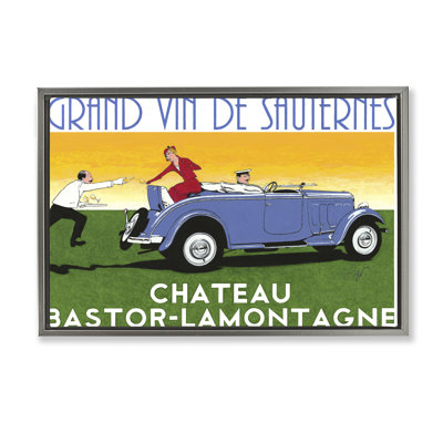 Antique Car with Wine Framed Floater Canvas Wall Art, design by Jean-Pierre Got