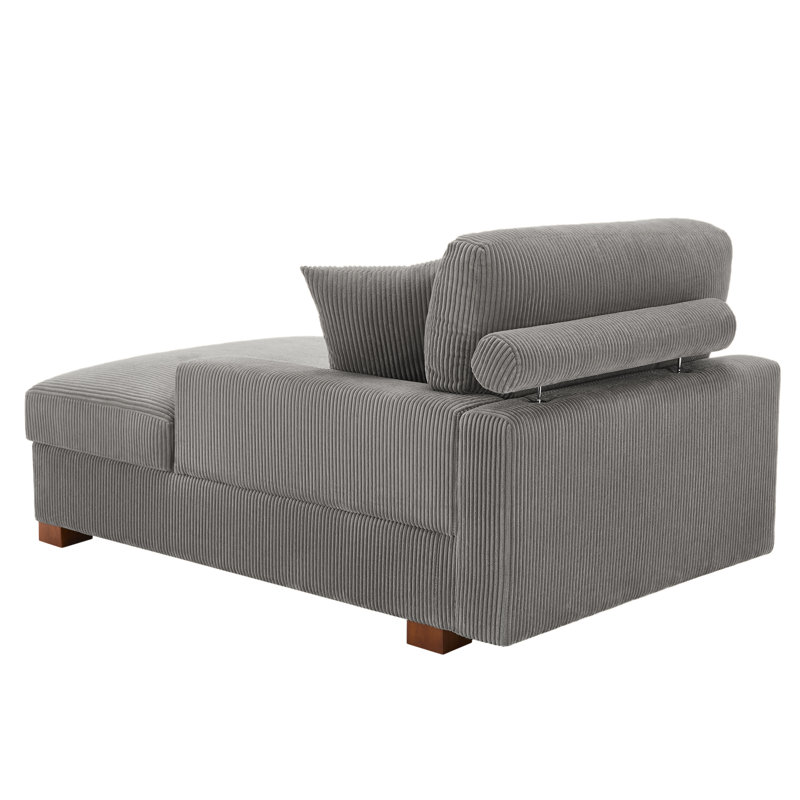 Chaise longue surdimensionnée en velours côtelé gris clair avec accoudoirs et coussins Milbrey, Gris clair, Face à la droite