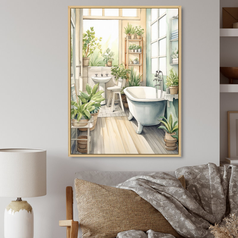 «Bathroom Botanical Dream II», reproduction sur toile, H 20 po x l 12 po x P 1 po, Cadre naturel flottant
