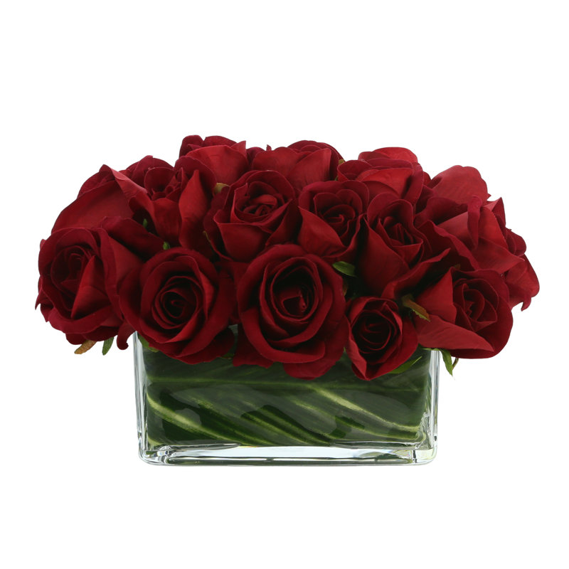 Rose Arrangement In Glass Vase, Red