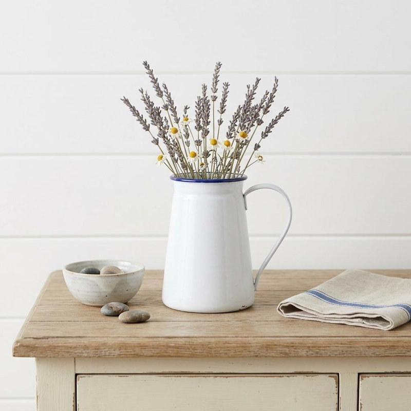 Vase en métal 6 "blanc et bleu