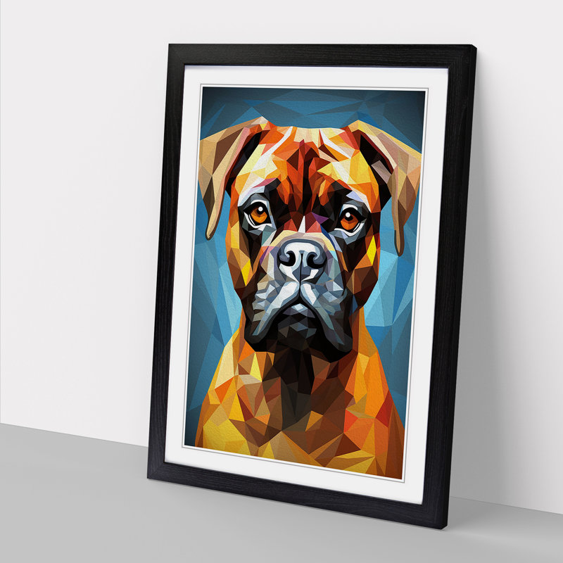 Boxer Dog Geometric Art - Framed Print, 34cm H x 25cm W x 2cm D, Black Framed