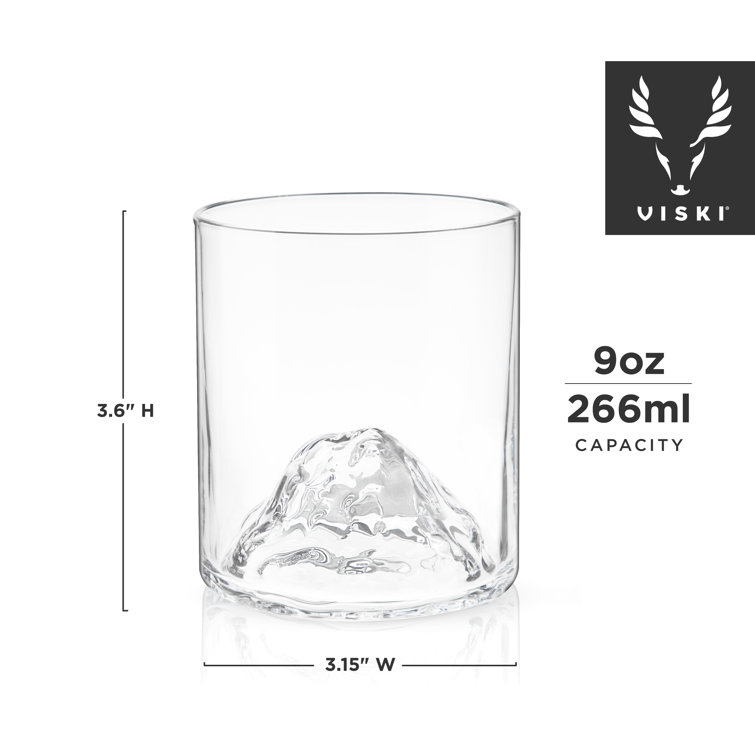 Viski Mountain Tumblers Set of 2 - Crystal Hand-Blown Cocktail Glasses Set  - 9 Oz Capacity, Clear