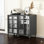 Armoire de rangement multimédia haute capacité de 35,8 po avec roulettes, 4 tablettes réglables en verre et porte - Meuble télé AV stéréo pour le salon, facile à assembler