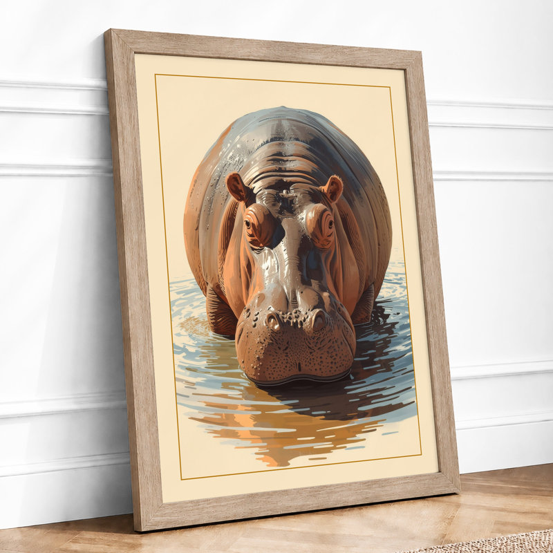 Hippopotamus Rising Modern - Framed Print, Oak, A4 - 29.7 x 21.0 cm