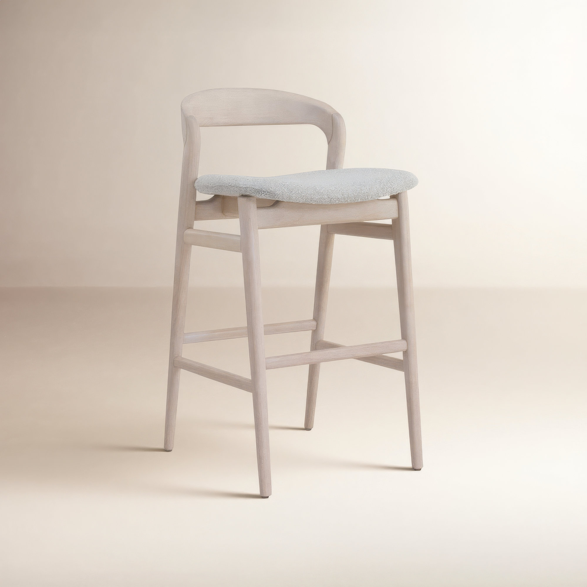 Anela Solid Wood Bar & Counter Stool, Counter Stool (25.25" Seat Height), Crafted Glaze Performance Boucle