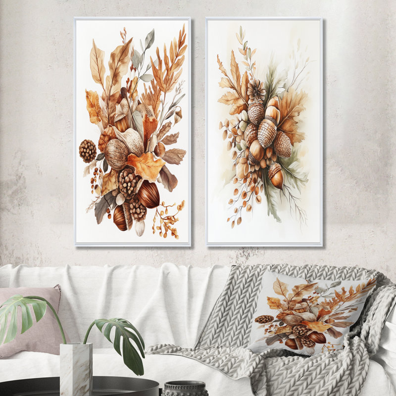 Collection Gland du cueilleur I - Feuilles, tableau encadré en 2 pièces, 40" H x 40" W, White Floater Framed