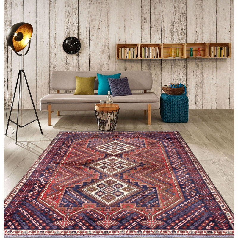 Canvello Vintage Hamadan Navy Blue Living Room Rug - 4'3" X 7'1"
