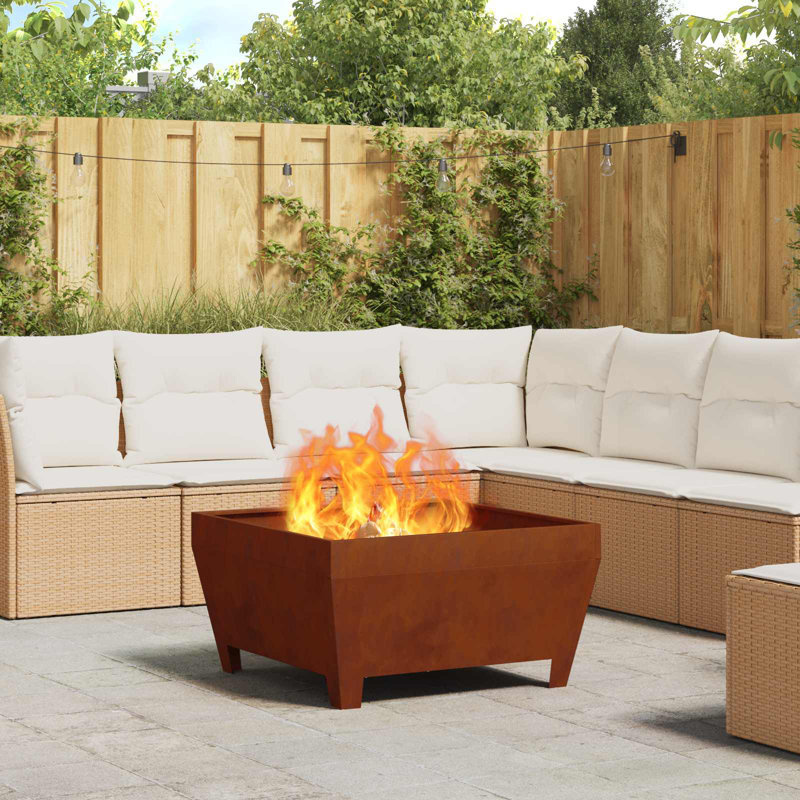 vidaXL Fire Pit Brown 31.50 x 31.50 x 16.93 in Weathering Steel, 16.9" H x 31.5" W x 31.5" D, Brown