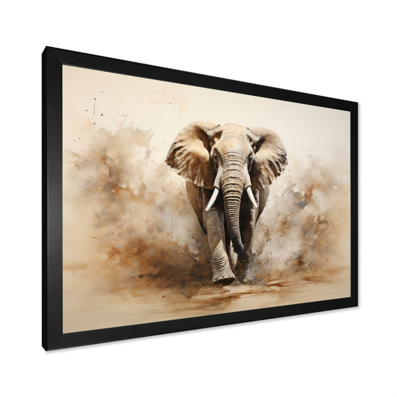 Minimalisme éléphant grâce I - reproduction sur toile, H 12 po x l 20 po x P 1 po, Cadre simple noir