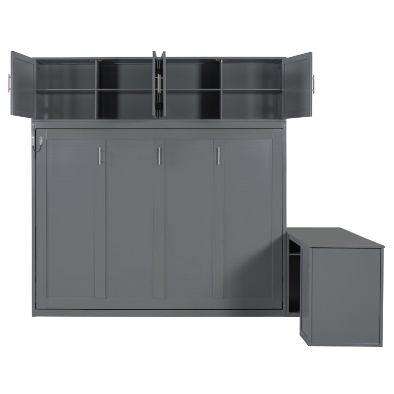 Grand lit escamotable mural avec bureau, tablettes de rangement et grands armoires, gris (ANCIEN SKU: N820S00034E)