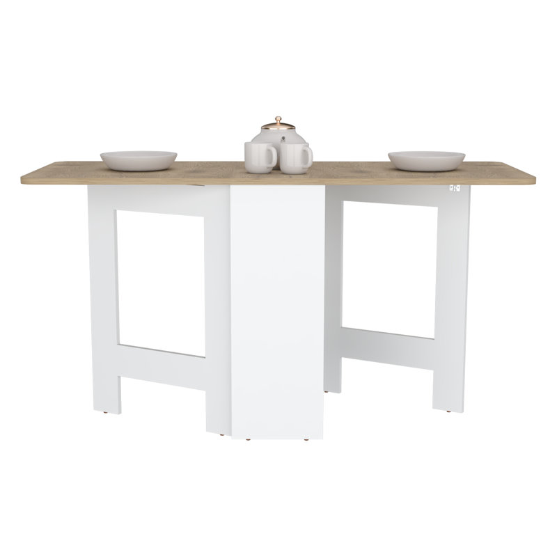 Gateleg Folding Table Space-Saving with Compact Design, White / Macadamia - Living Room