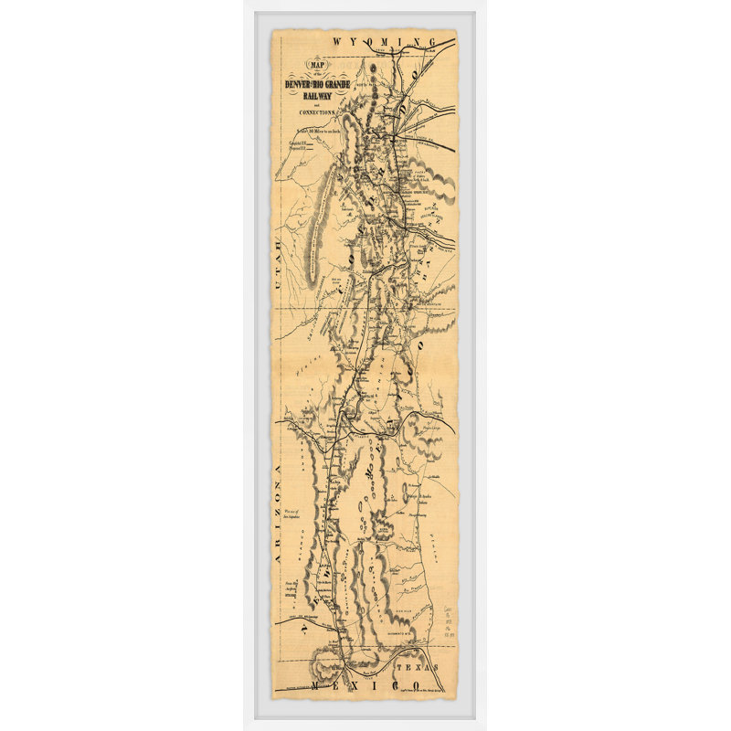 Carte du chemin de fer de Rio Grande II, reproduction d'art graphique sur papier, H 30 po x l 10 po x P 1,5 po