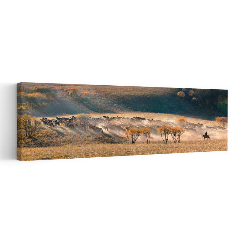 Dusty Autumn Horses 1 Piece Wrapped Canvas Panoramic Wall Art, 50.8 cm H x 152.4 cm W