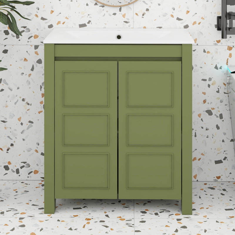 Meuble-lavabo 30 po avec lavabo en céramique et 2 tablettes réglables à fermeture en douceur, Vert olive
