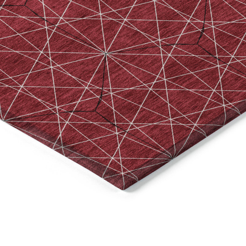 Tapis intérieur lavable extérieur géométrique rouge 3 pi x 5 pi