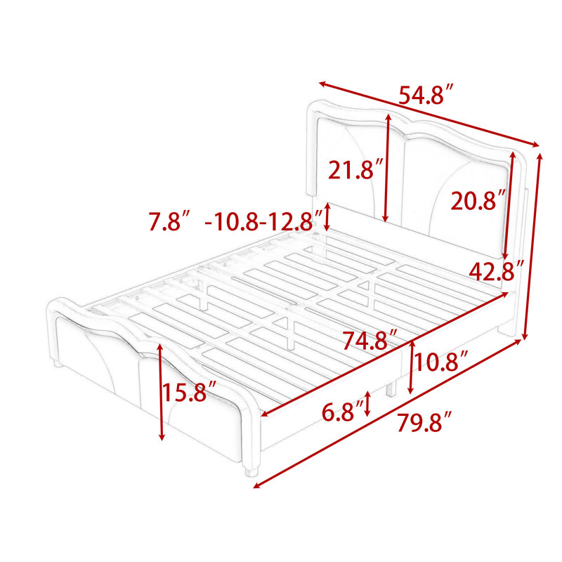 Lit plateforme tapissier avec tête de lit réglable et lumières DEL, Double, Rose