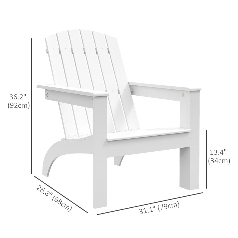 Chaise de patio Adirondack avec dossier haut, foyer en bois, blanc, Blanc