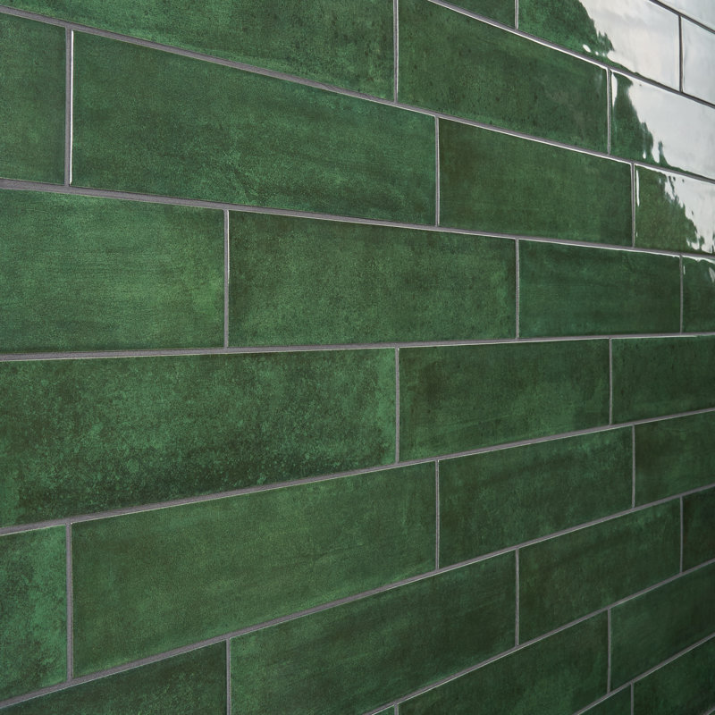 Aquarella 4X16 Glossy Ceramic Subway Wall Tile, Leaf Green