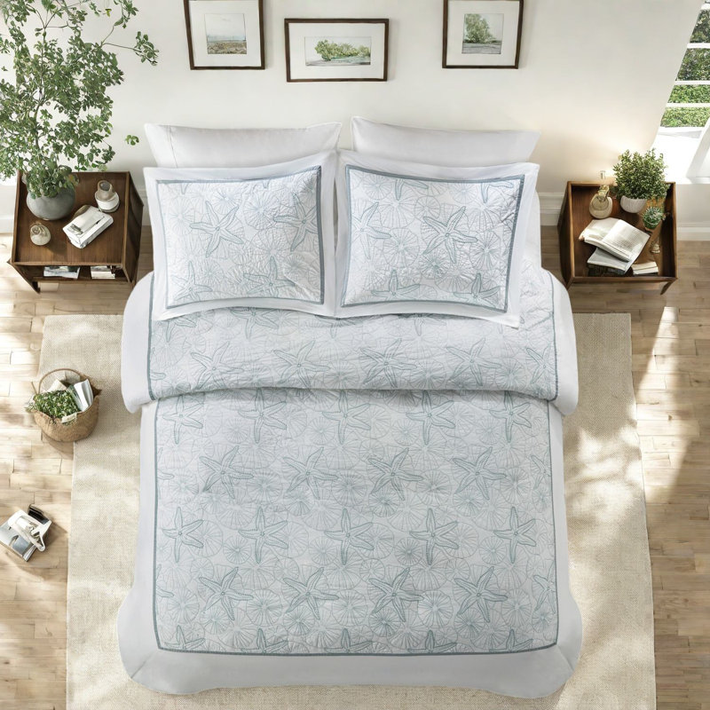 Ensemble de literie en coton brodé Coastal, housse de couette pour très grand lit avec taies décoratives