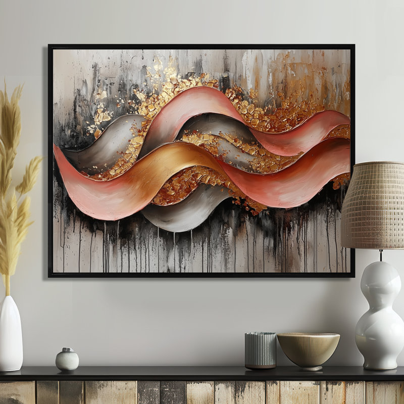 Offord - Abstract Wall Art, H 30 po x l 40 po, Noir, noir, noir, noir, Cadre flottant
