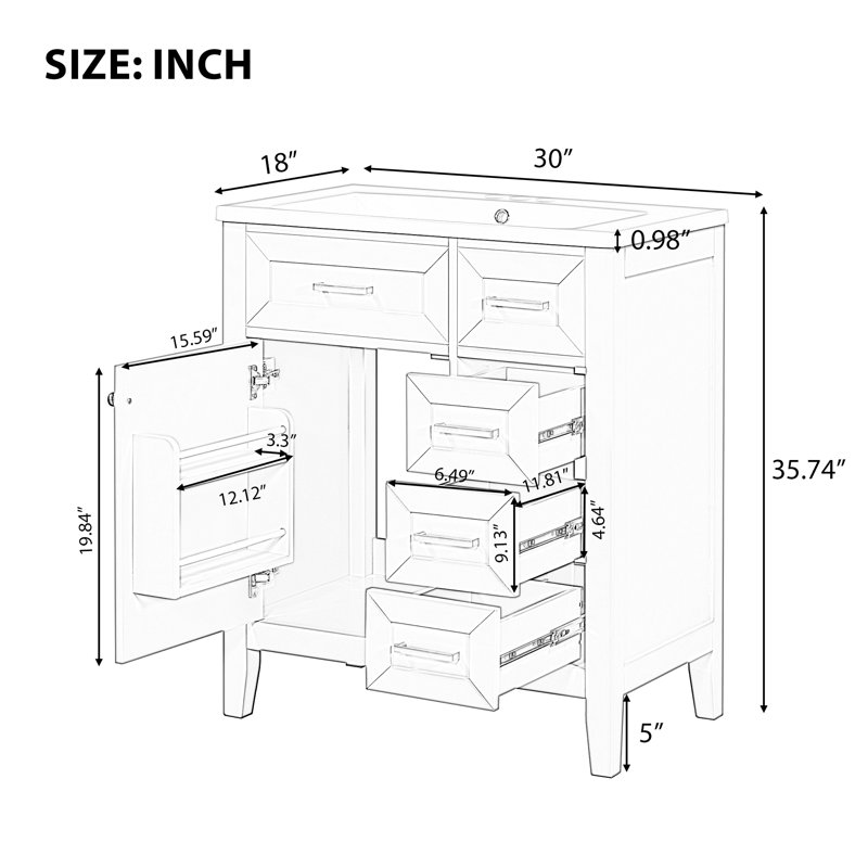 Ensemble de meuble-lavabo simple 30 po avec plateau Sesen, Vert