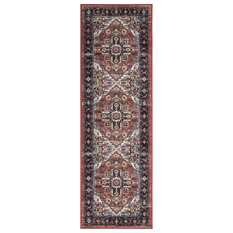 Lyanne Washable Non-Slip Medallion Rust Area Rug, Rectangle 2'7" x 9'