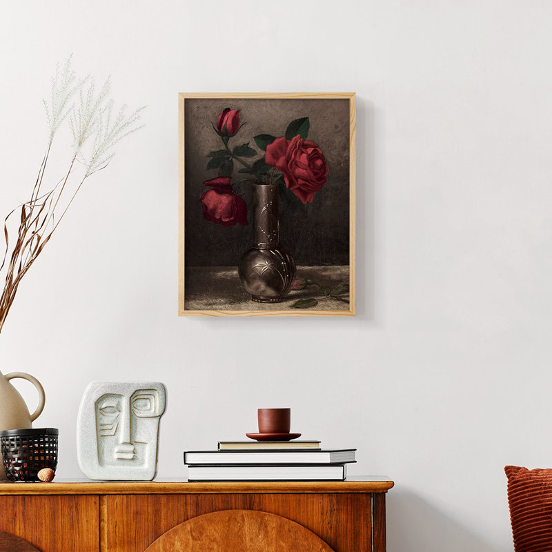 Motif floral rétro - coin fermé, H 14 po x l 11 po, Naturel