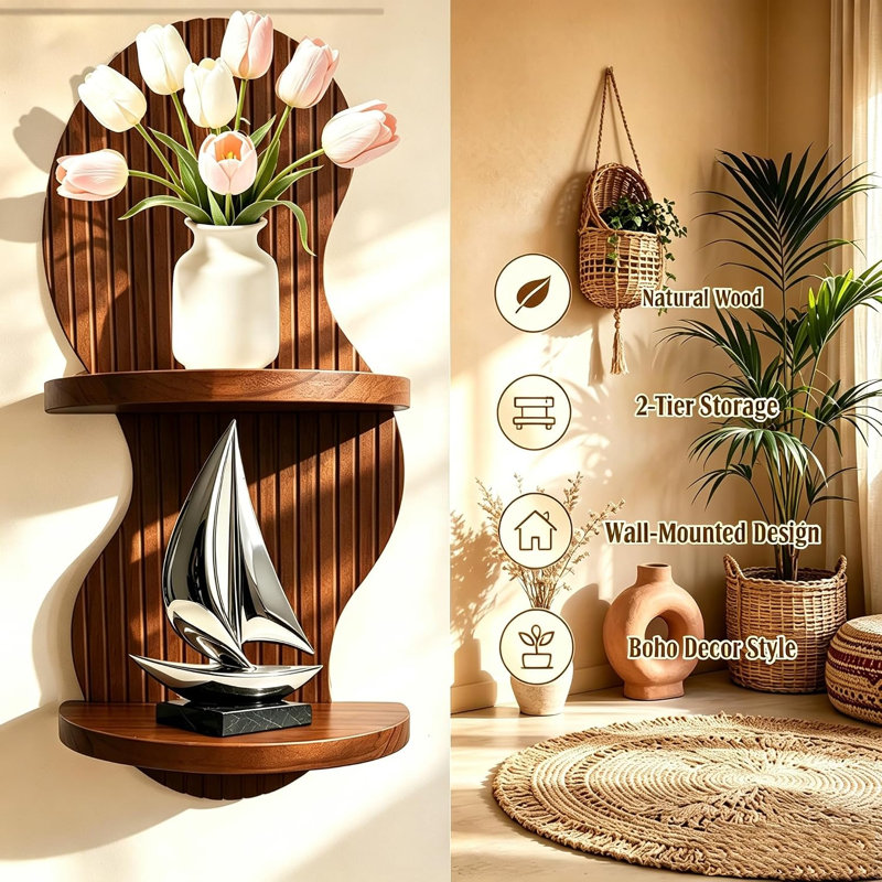 Étagères flottantes en bois de style moderne du siècle, étagère suspendue rustique marron pour salon, chambre, bureau, présentation de plantes
