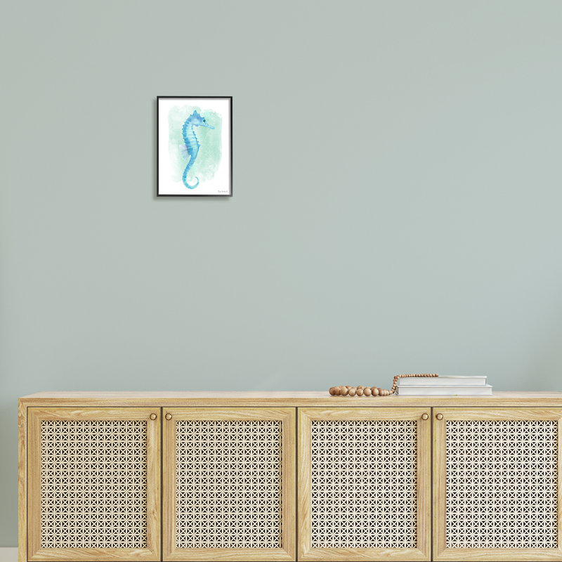Hippocampe bleu, vie aquatique, Giclée encadrée noir minuit, H 14 po x l 11 po x P 1,5 po
