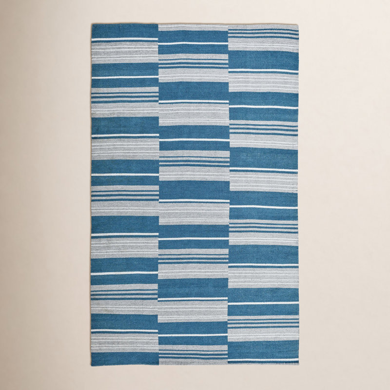 Tapis bleu tissé à la main Cieran 5X8, Rectangle 8 pi x 10 pi