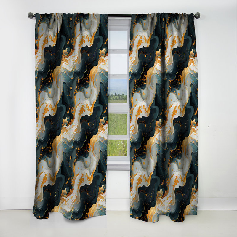 Gold Veins And Blue Marble Pattern I - Abstract Marble Marble Blackout Curtain - 1 Panels, 52" W x 108" L
