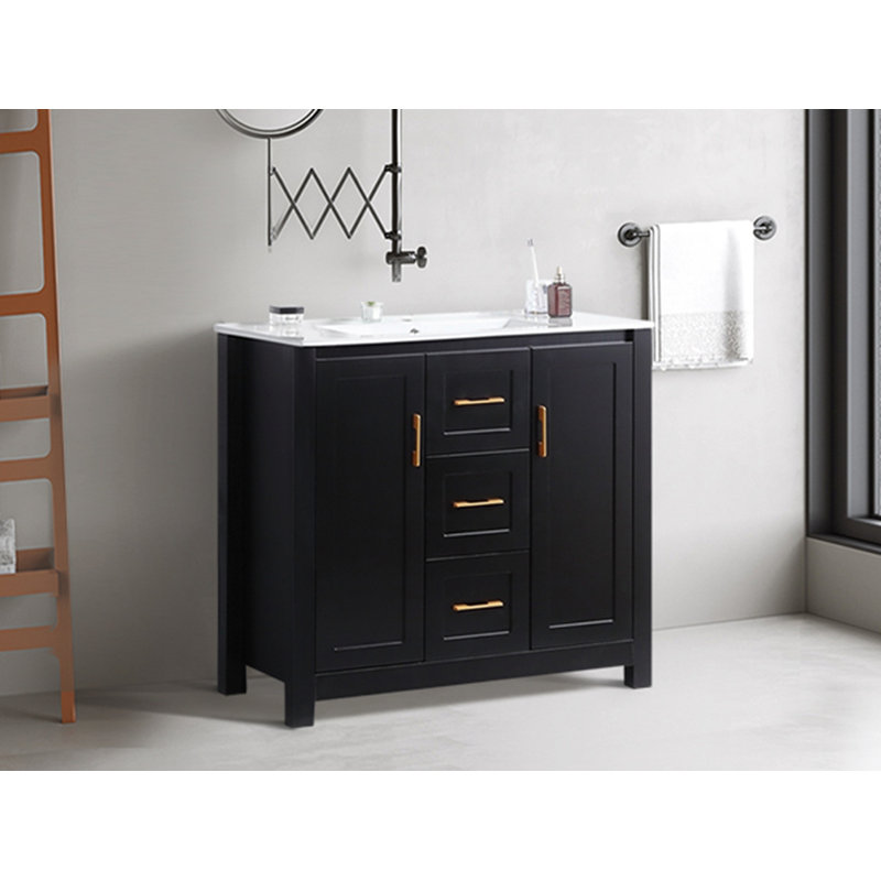 Meuble-lavabo de 36 po avec lavabo simple, meuble-lavabo encastré, armoire de rangement avec 2 portes et 2 tiroirs, fermeture en douceur, rangement multifonctionnel