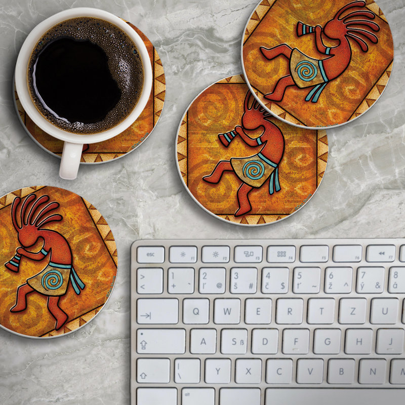 Kokopelli 4-Pack Round Absorbent Stone Coasters