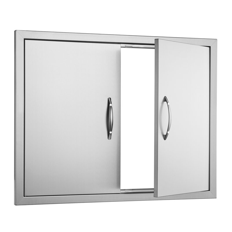 31" x 24" Double Outdoor Kitchen Access Door, Stainless Steel BBQ Island Cabinet with Hooks & Reversible Hinges