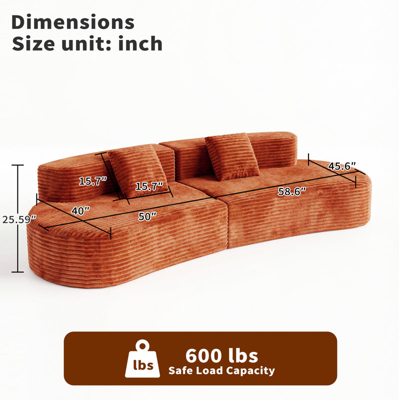 Canapés courbés à compression, style moderne en velours côtelé 108,6 pouces pour la maison