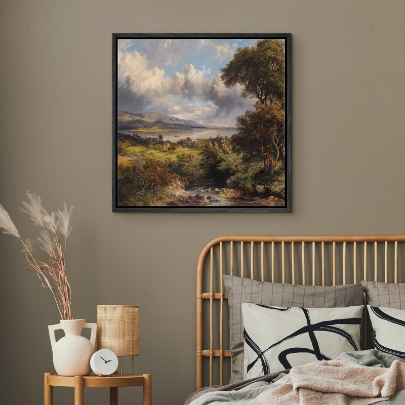 Rivière, forêt, nuages, campagne, paysage, photos d'art classique, reproduction d'art sur toile encadrée, Toile noire