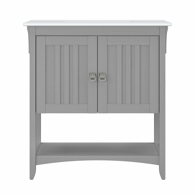 Keyunta 31.89'' Single Bathroom Vanity with Ceramic Top, Gray
