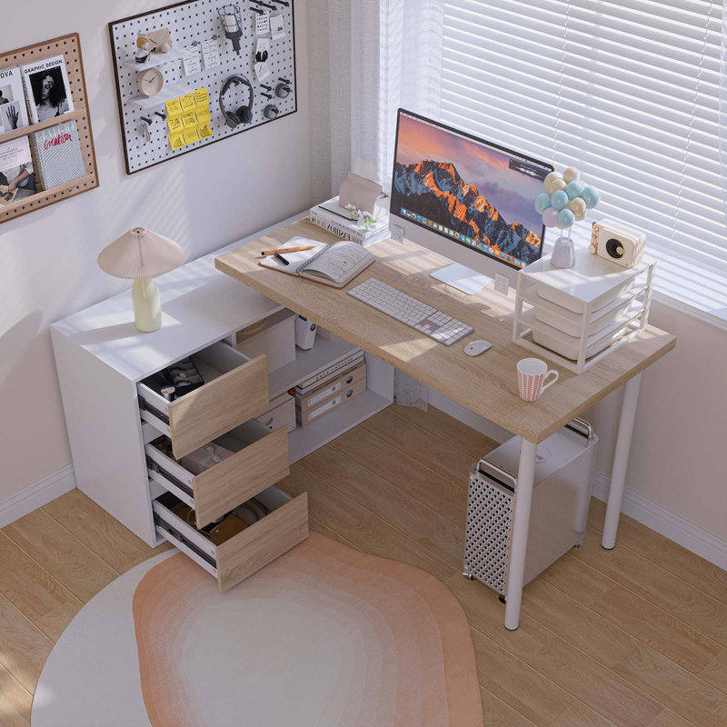 Luitgard Modular L-Shaped Writing Desk, Oak/White