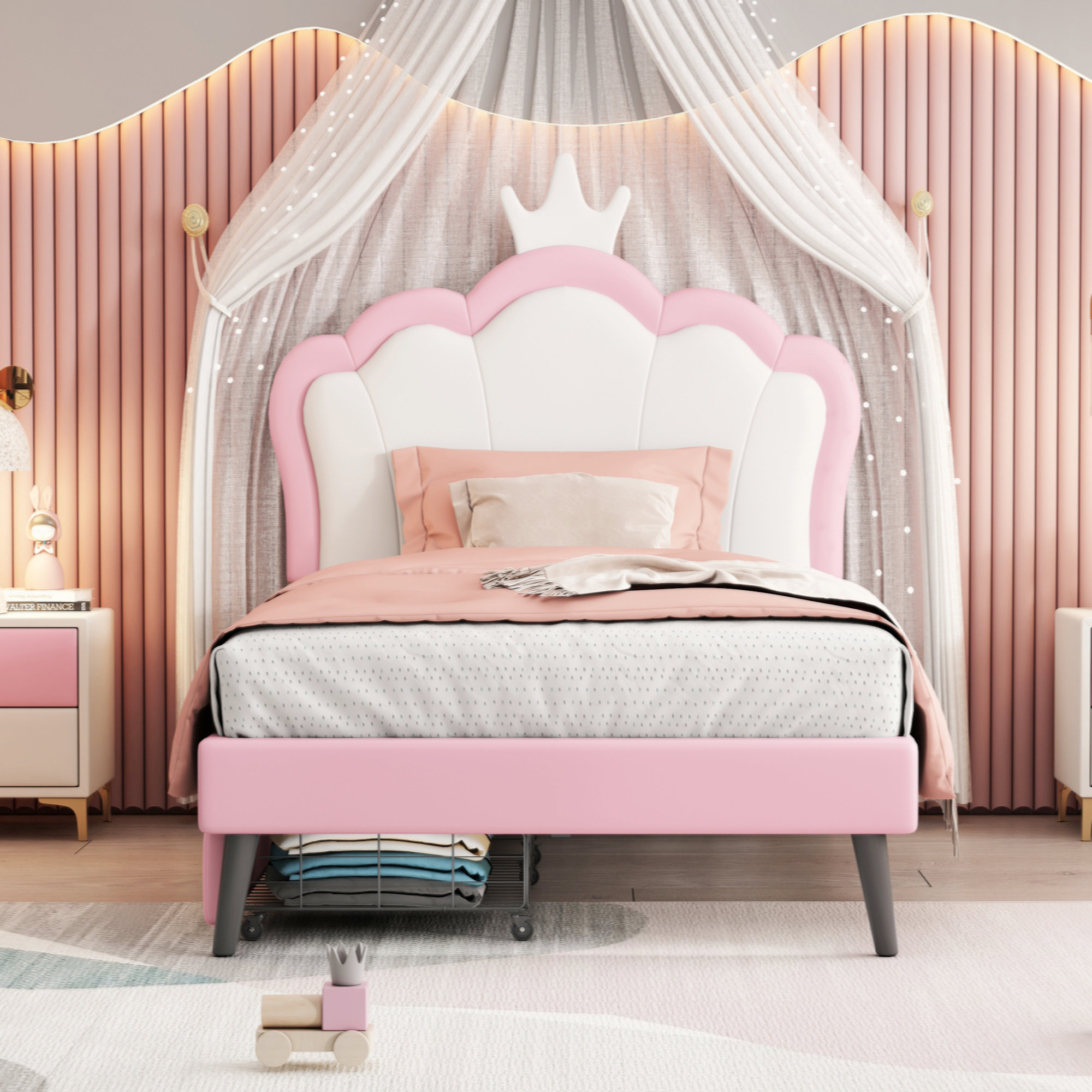Gemma Violet Twin Size Upholstered Princess Bed With Crown Headboard ...